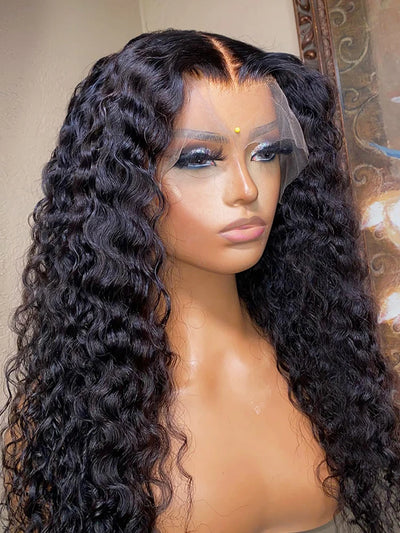 Pre-Plucked 40-Inch-Deep Wave Curly Brazilian Lace Front Human Hair Wig