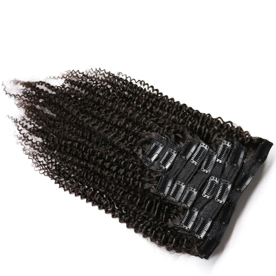 Kinky Curly Clip In Human Hair Extensions Full Head For Women Afro Kinky Curly Clip In Extension Virgin Curly Hair Extensions