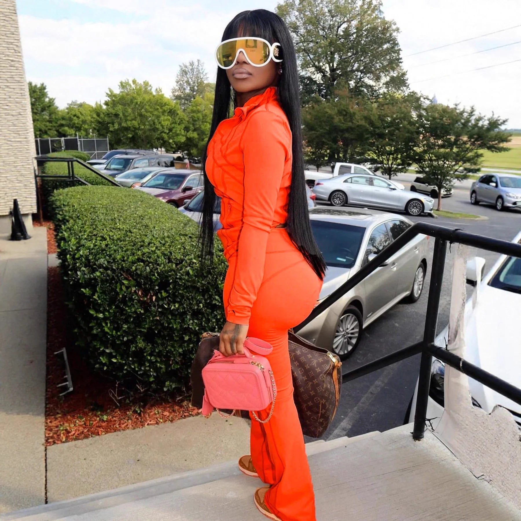 2026 Pant Set Women Two Piece Sets Full Sleeve Club Stand Collar Coats Long Pants High Waist Y2k Streetwear Matching Sets Work