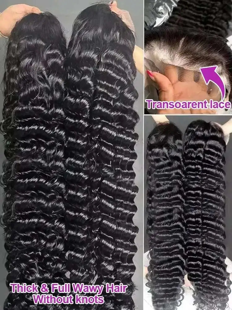 13x6 HD Lace Loose Deep Wave Frontal Wigs 250% Transparent 30 40 Inch 13x4 Deep Water Wave Curly Lace Front Human Hair Wigs