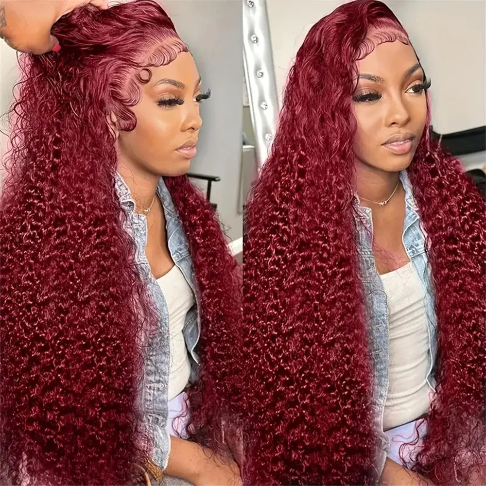 Burgundy Deep Wave HD Frontal Human Hair Wig