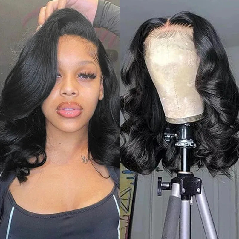 200 Density Curly Bob 13x6 HD Transparent Body Wave Lace Frontal Wig Pelucas De Cabello 100 Humano 13x4 Lace Front Wig For Women