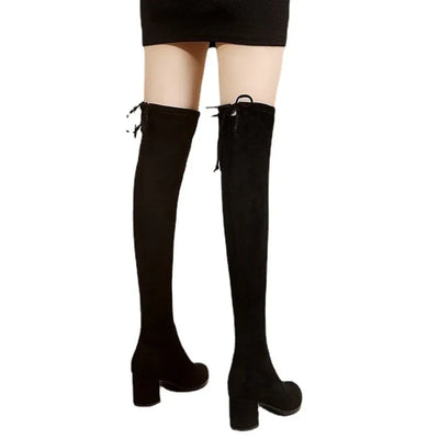 Faux Suede Tube Lace-up Thigh High Boots