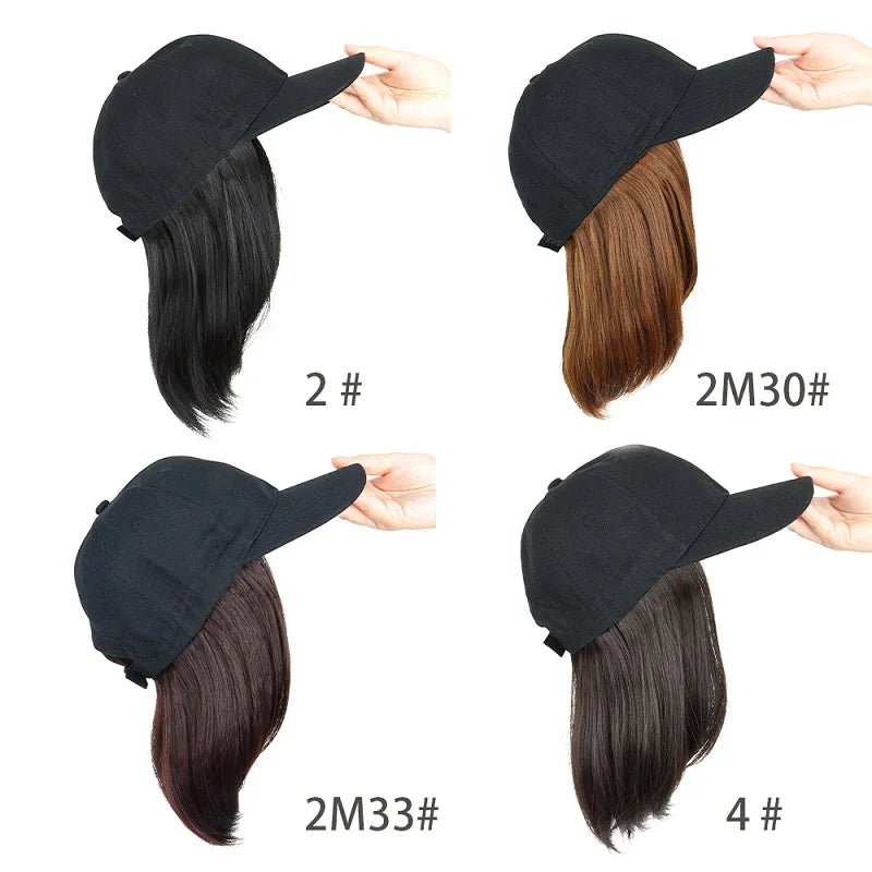 12Inch Synthetic Baseball Cap Hair Extensions Short Straight Bob Adjustable Hat Wig Easy Wear for Daily Party Women