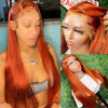 Ginger Orange Bone Straight Brazilian Human Hair Pre-Plucked Transparent Lace