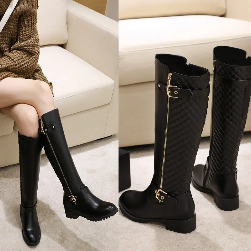 New Women Long Boots Splicing Side Zip Fashion Knee High Boots Women Modern Boots