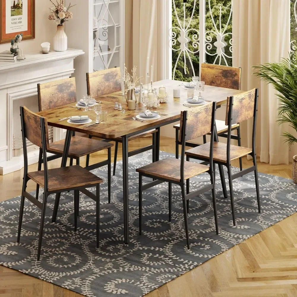 63” Extendable 7-Piece Dining Table Set with 6 Chairs