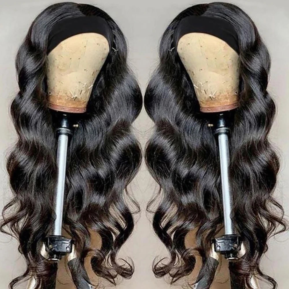 180% Density Remy Human Hair Body Wave Headband Wig, Ready To Wear