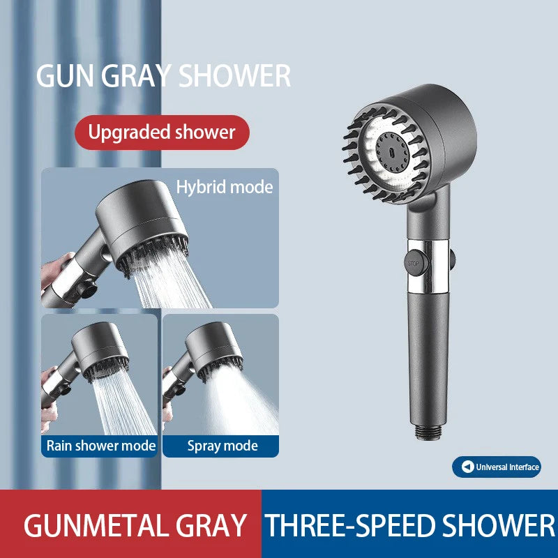 3-Mode High Pressure Showerhead, Portable with Filter