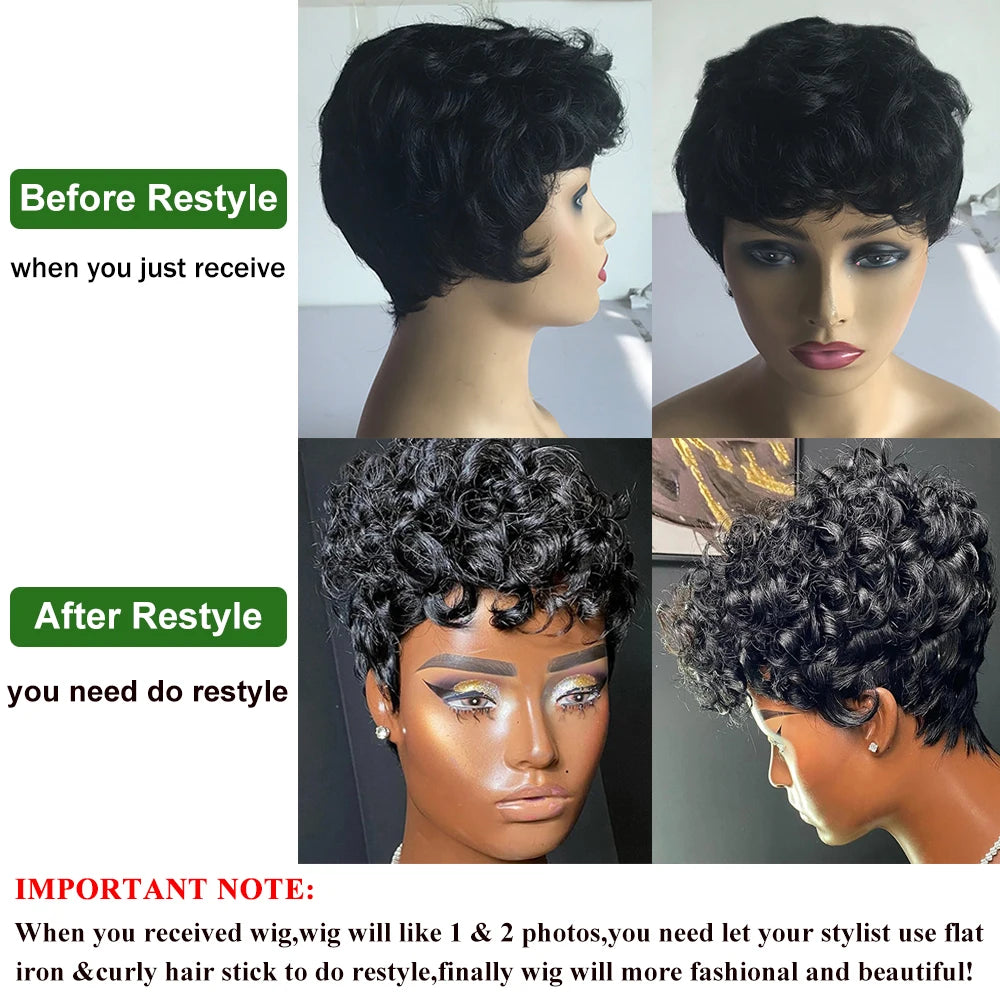 Loose Deep Short Pixie Cut Wigs For Women Human Hair Burgundy Ginger Brown Full Machine Made Wigs Bob Wig Peruvin Hair Wigs