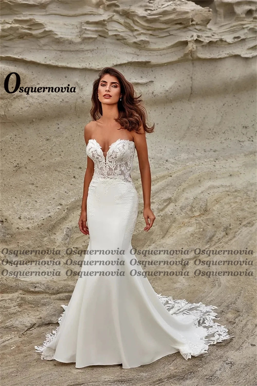 Osquernovia Bohemian Strapless Wedding Dresses for Women Mermaid Button Lace Appliques Party Vestido de Casamento Customised