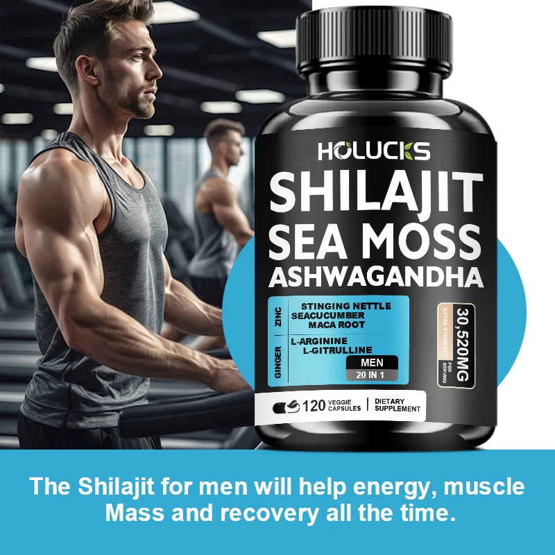 Shilajit +Sea Moss Capsules for Men, Enhance Strength, Energy & Endurance, Improve Immune, Cognitive Boost, Promote Metabolism