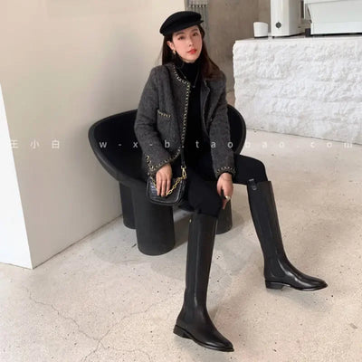 Genuine Leather Chelsea Leather Knee High Boots