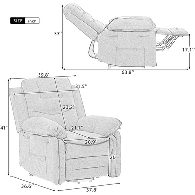 Massage Power Lift Recliner Chair with Side Pocket