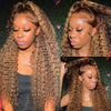 Honey Blonde with Highlights Curly Lace Frontal Human Hair Wig