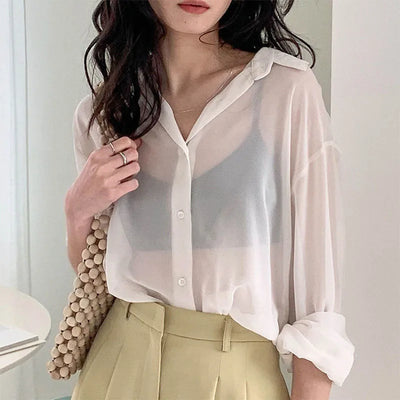 See-through Blouse Long Sleeve Top