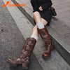 Thick High Heels Women Mid Calf Boots 2023 Hot Punk Gothic Knee High Motorcycles Boots Buckle Comfy Walking Boots Autumn Winter