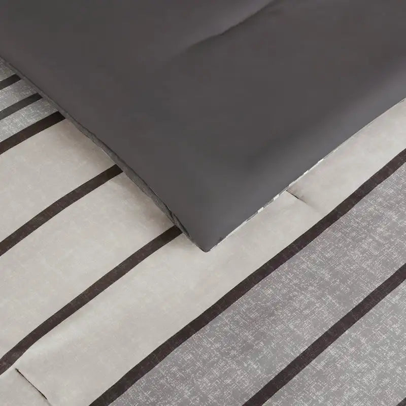 Clean Conrad Dark Gray Variegated Stripe Antimicrobial Bed in a Bag, Full (7-Piece)