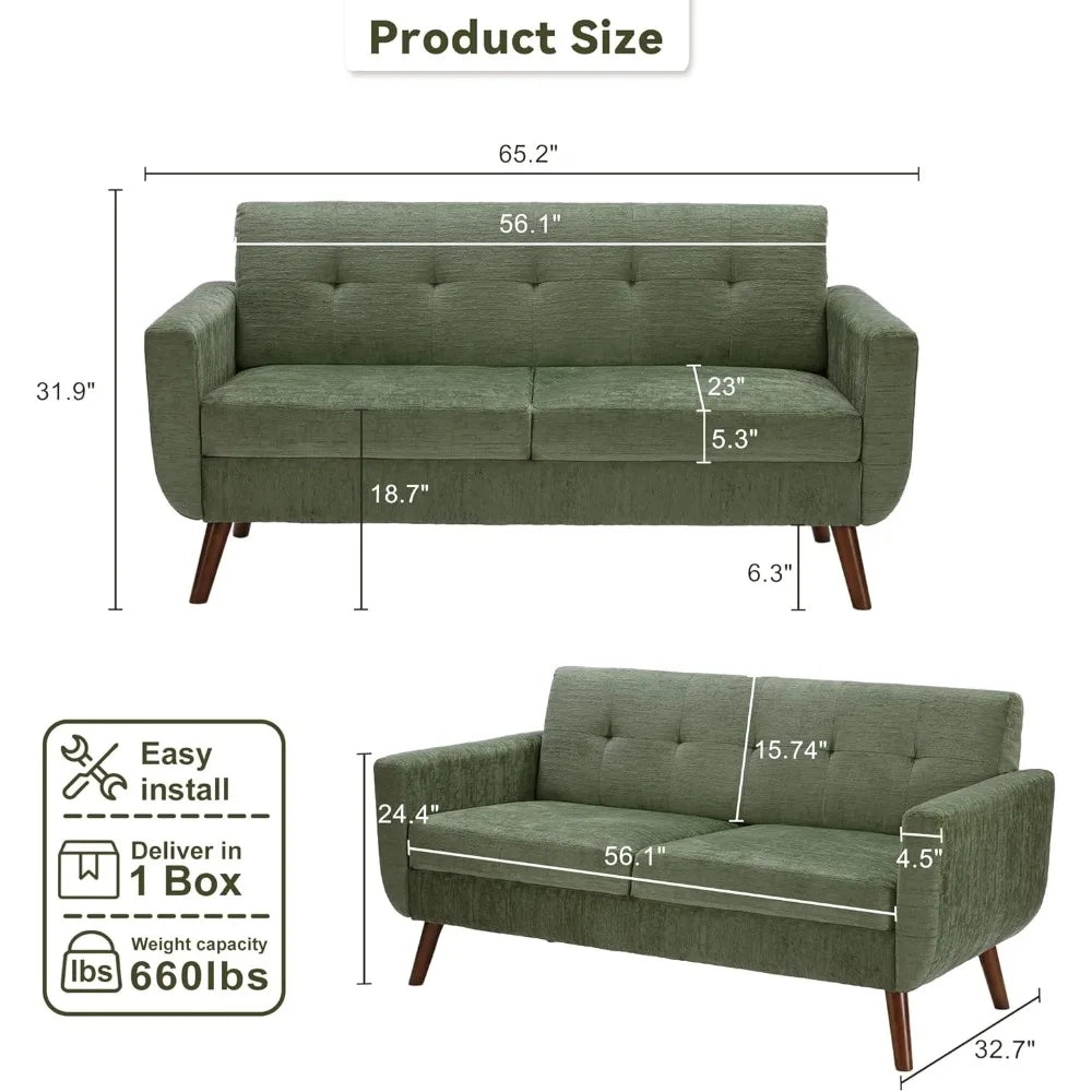 Green Mid-Century Button Tufted Upholstered Loveseat