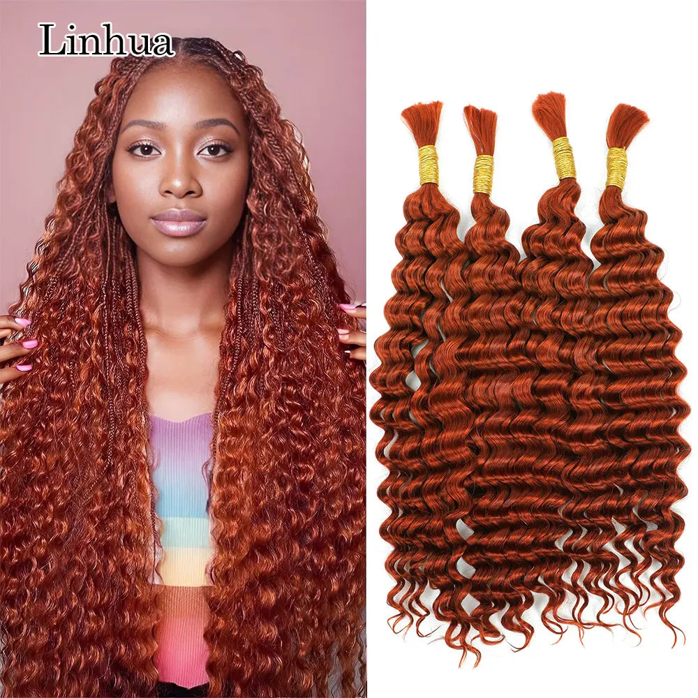 Linhua Deep Wave Human Hair For Boho Knotless Braids 350# Ginger Color ...