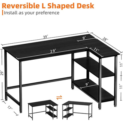 L-Shaped 39" Home Office Computer Desk with Shelf