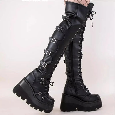 Gothic Thigh High Platform Motorcycle Boots