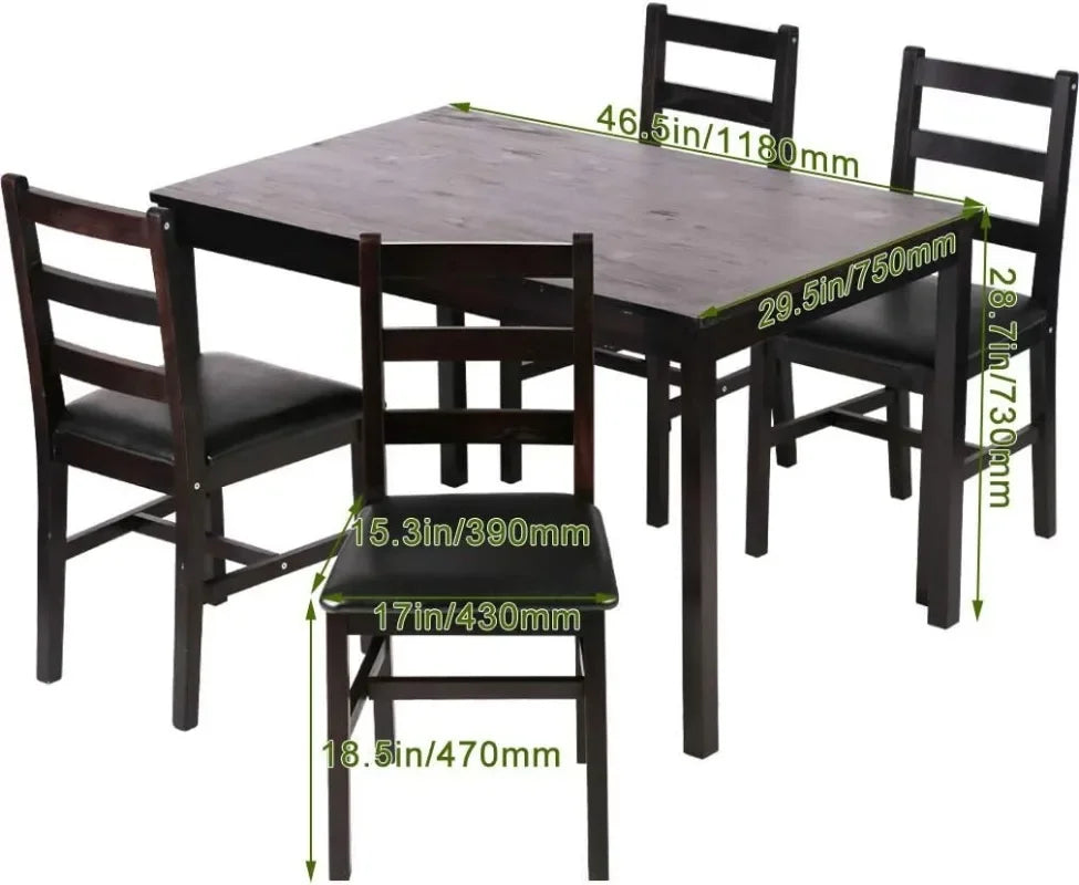 Wood Dining Table Set, with 4 Chairs