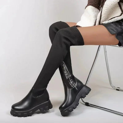 Thick Sole Boot Breathable Knitted Sock Ladies Thigh