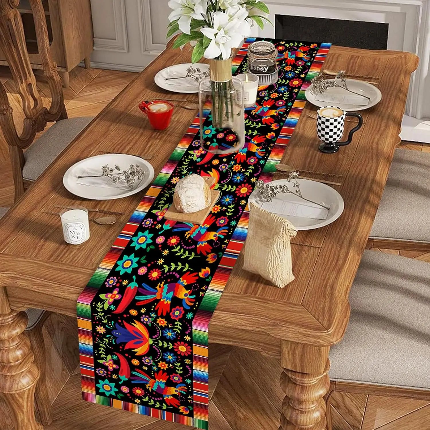 Mexican Fiesta Linen Table Runner