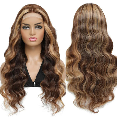 Body Wave Ombre Colored Honey Blonde Highlight Lace Front Wig Human Hair