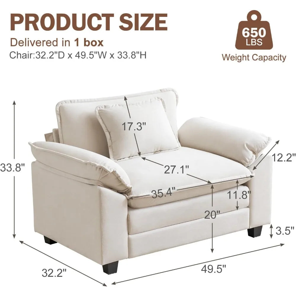 Velvet Comfy Cloud Sofa Chair with Oversized Seat and Upholstered Armrests