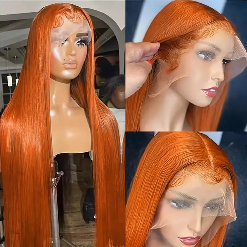 Peruvian Straight #350 Ginger Orange 13x6 HD Lace Front Human Hair Wigs 13x4 Glueless Lace Frontal Wig Closure Wigs For Women