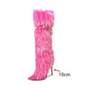 European and American Sexy Slim High Heels Nightclub Runway Boots for Women's Fashionable Colored Fur Knee Length Sleeve Boots