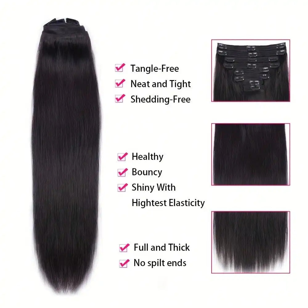 8pcs Clip In Hair Extensions Jet Black Straight Hair Rich Full Glossy Natural Finish For Various Looks 18 20 Inch