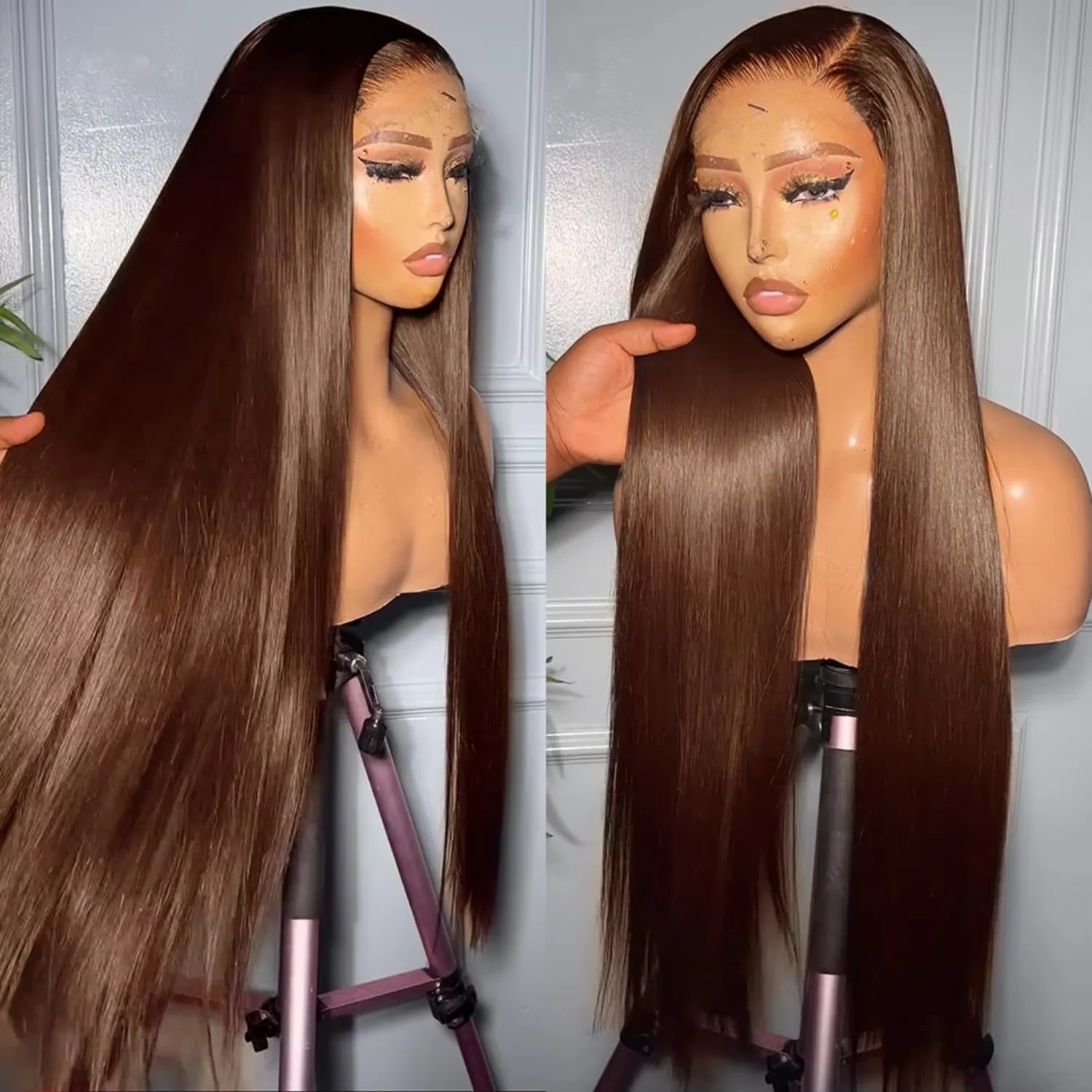 36 38 inch #4 Chocolate Brown 13x4 HD Lace Front Human Hair Wigs Women Straight Peruvian Glueless Lace Frontal Wigs Closure Wig