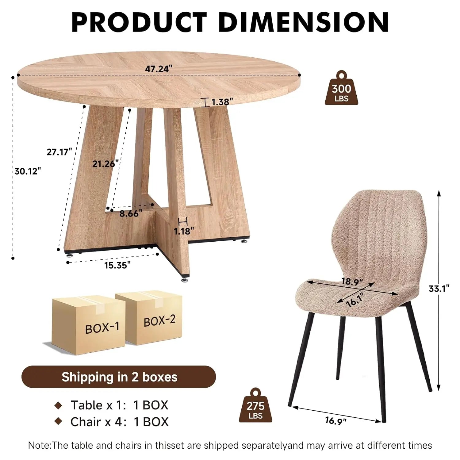 Round Dining Table Set 4 Chairs Mid-Century Metal Leg Kitchen Apartment Living Room Natural Table Chairs Custom