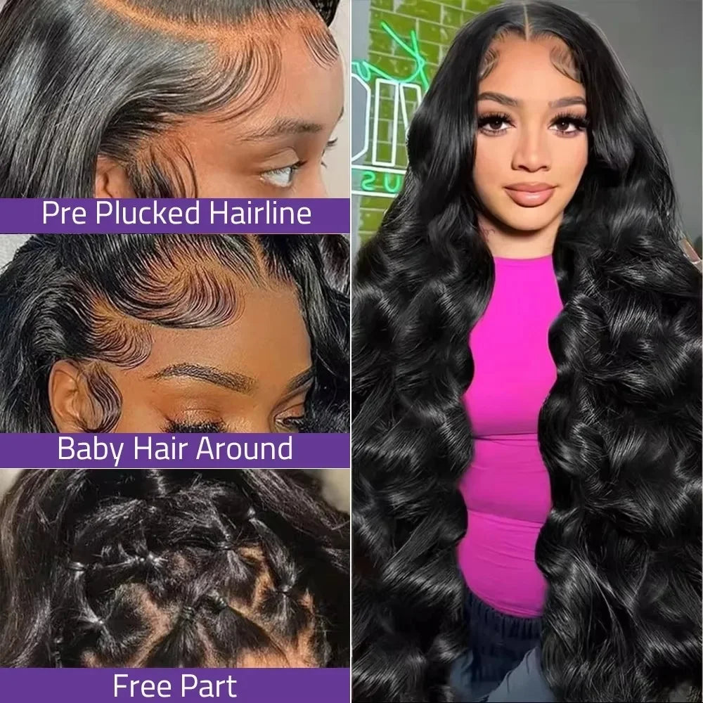 40 Inch 13x6 Body Wave Human Hair Frontal Wig 13x4 HD Lace Natural Black Front Wig Pre Plucked Human Hair Wigs For Black Women