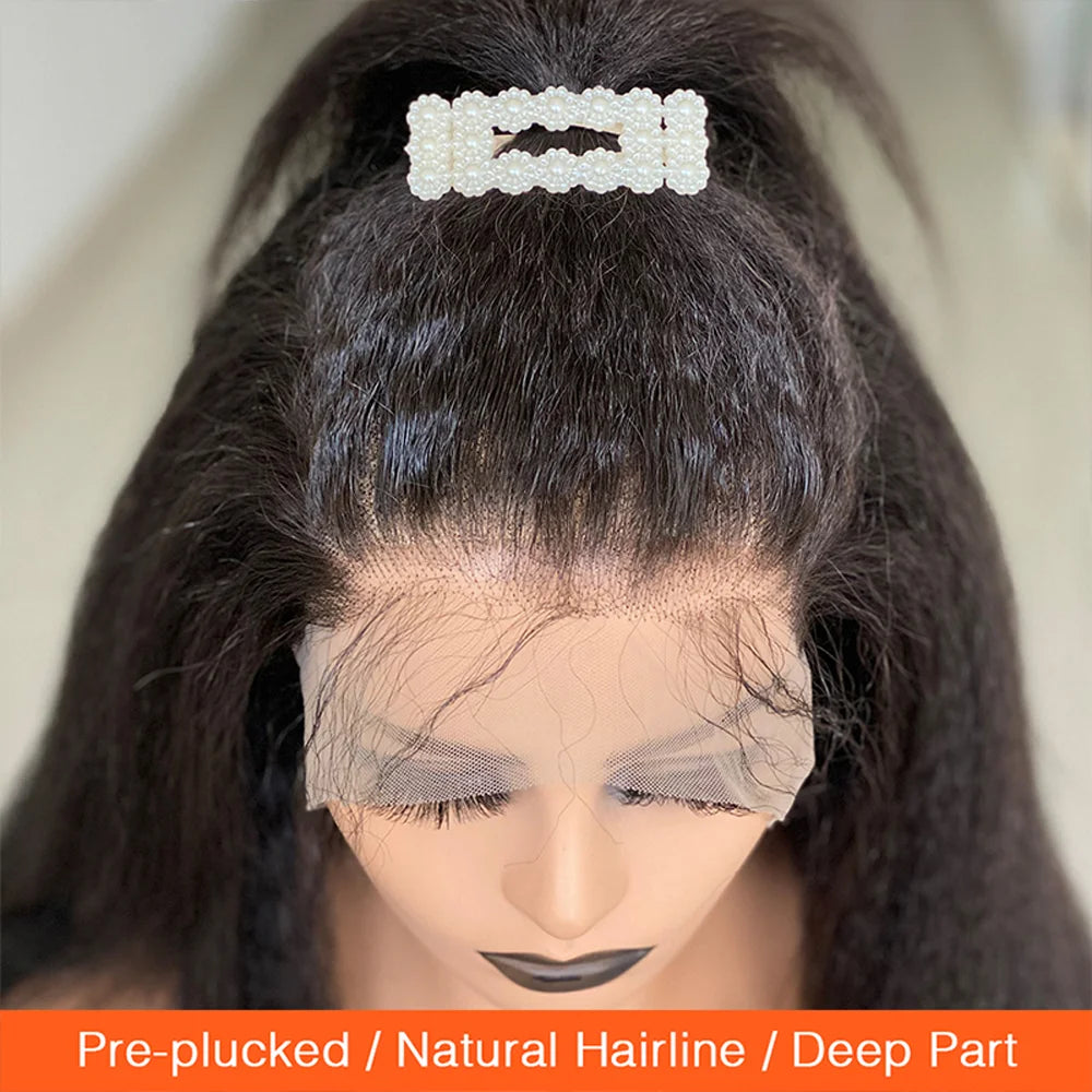 30Inch Kinky Straight Transparent Lace Front Human Hair Wigs For Women Yaki Straight Brazilian Lace Front Closure Wig Human Hair