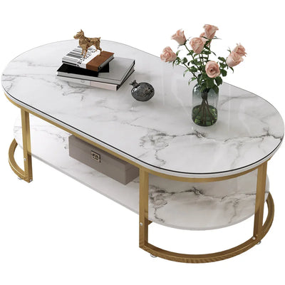 Modern Marble Coffee Table with Metal Legs