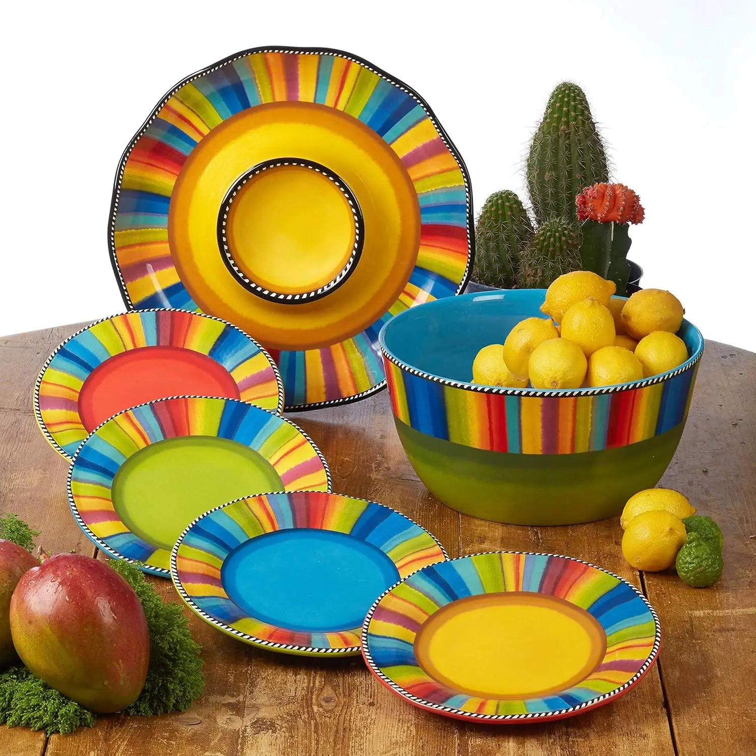 Colorful Mexican-Style Ceramic Plates, Set of 4