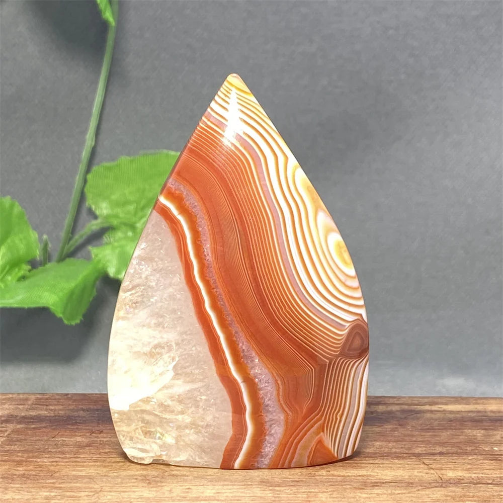 Natural Red Agate Striped Crystal Ornament Carnelian Healing Gemstone Free Form Torch Meditation Home Decor Holiday Gift