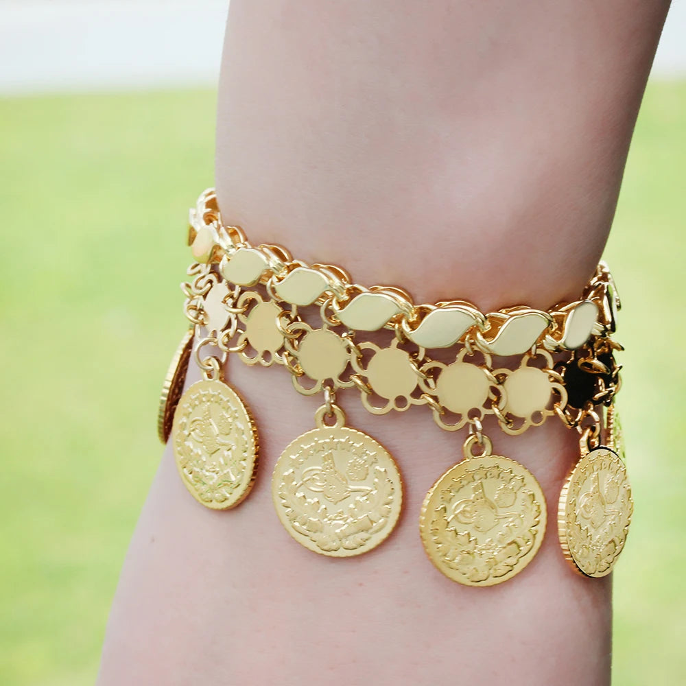 Layered Necklace and Bracelet Jewelry Set, 18K Gold Plated