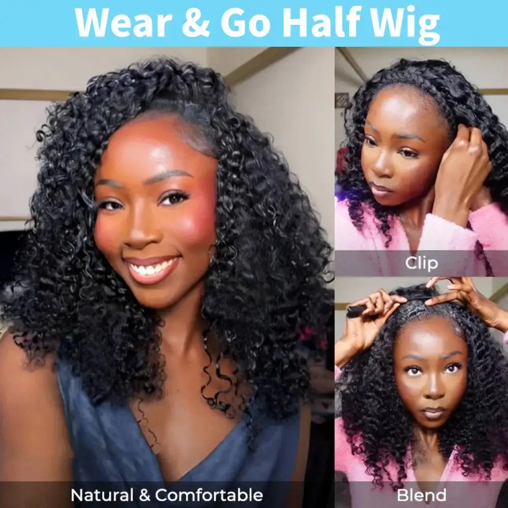 Half Wig 200% Density Remy Hair Headband Wig No Leave Out Curly 32 Inches Human Hair Wigs Upgrade Glueless Clip 3 In 1 Half Wigs For Women