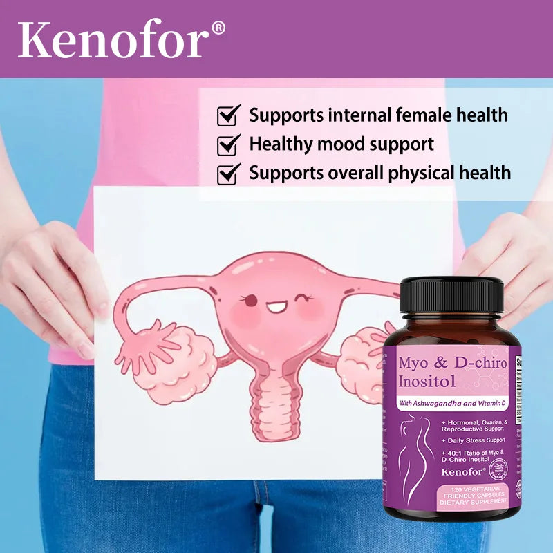 Inositol Supplement with Ashwagandha, Improves Muscle, Ovarian Function, Antioxidant, Blood Sugar Balance, 120 Veggie Capsules