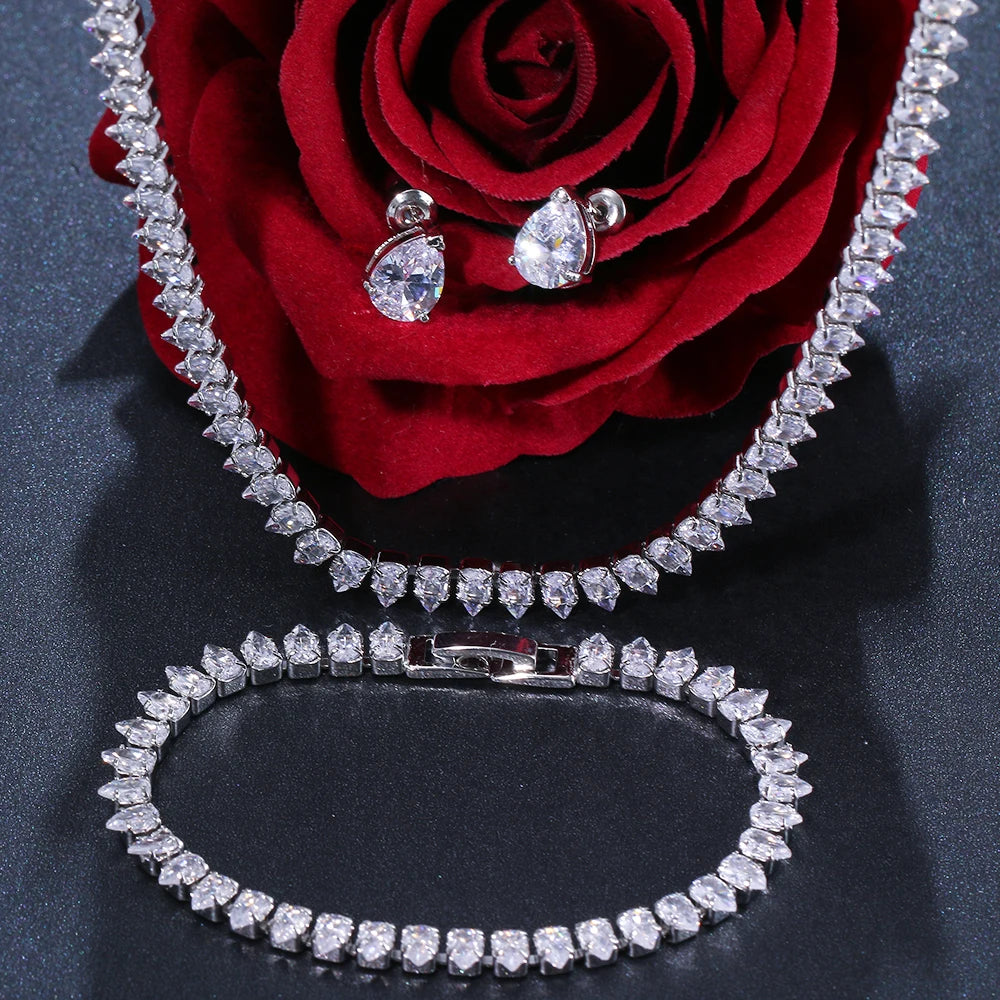 Gorgeous Cubic Zirconia Necklace and Earrings Jewelry Set