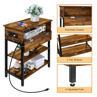 Narrow End Table with Charging Station