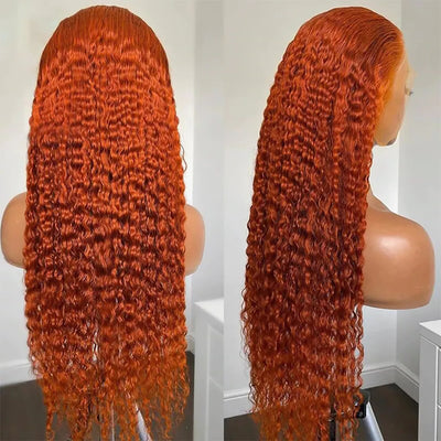 Ginger Orange 13x6 Transparent Deep Wave Human Hair Lace Front Wig