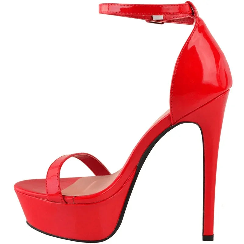 Women's Open Toe Patent Leather Platform Ankle Strap Heels