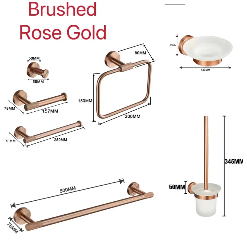 Brushed Rose Gold Brass Knurled Toilet Brush Holder Toilet Paper Holder Towel Bar Rail Rack Hanger Hook Soap Dish Hardware Set
