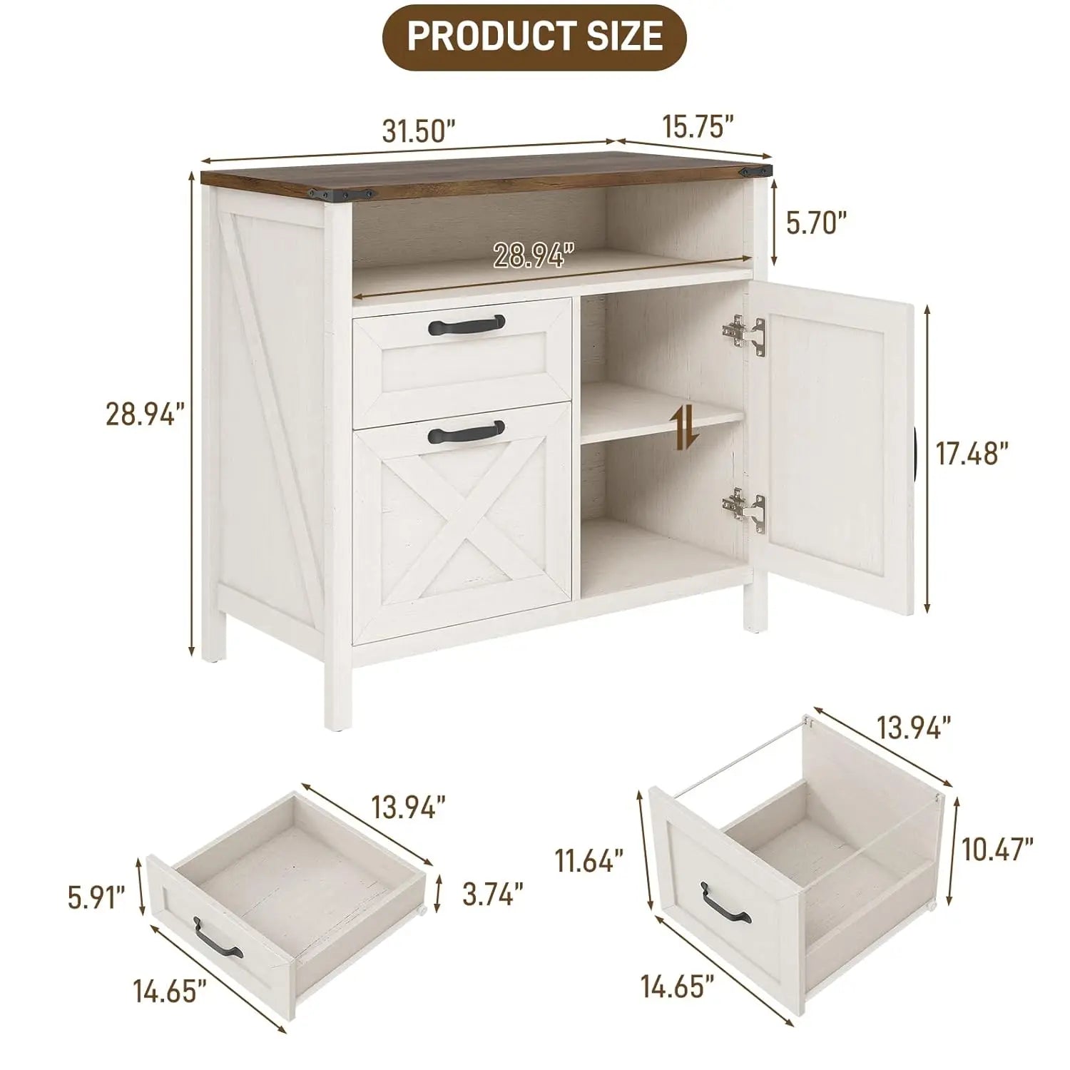 2-Drawer Wood Lateral Cabinet Door, A4 Letter File Storage, Printer Stand with Shelf